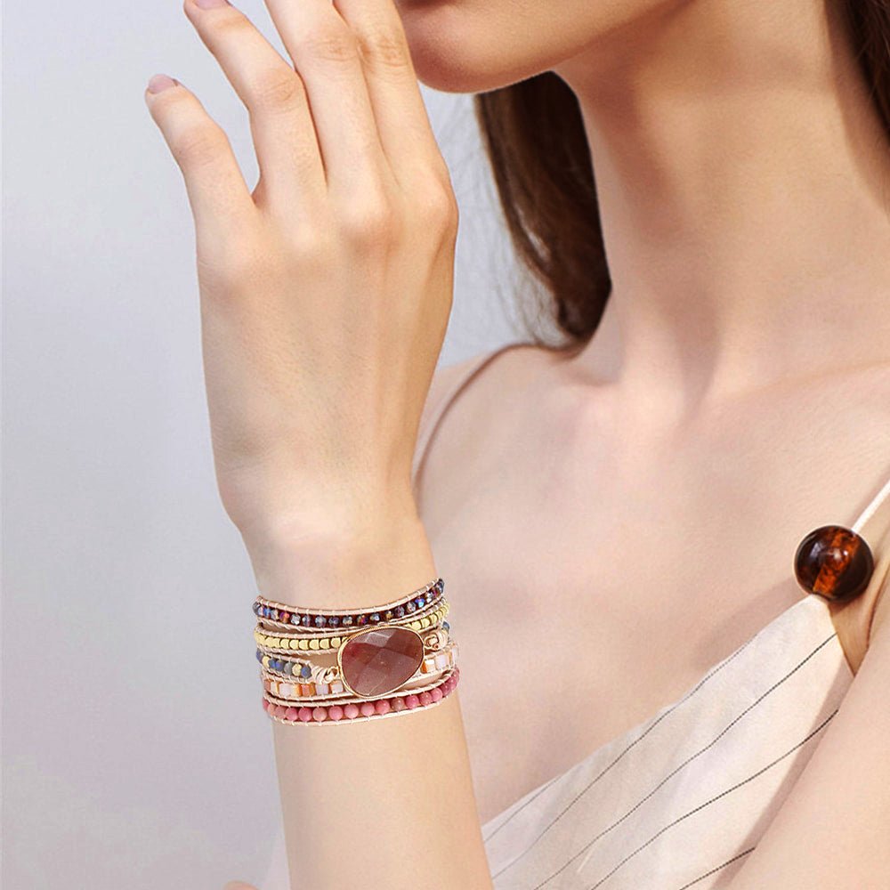 Strawberry Quartz & Natural Stone Wrap Bracelets - Ideal Place Market