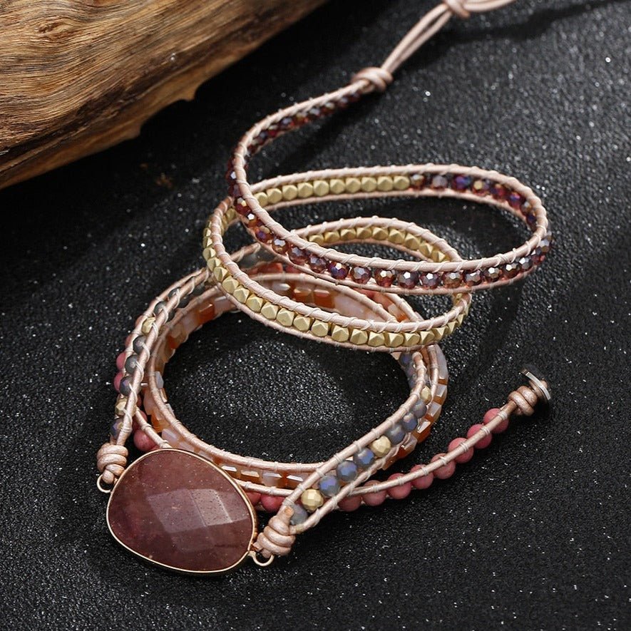 Strawberry Quartz & Natural Stone Wrap Bracelets - Ideal Place Market