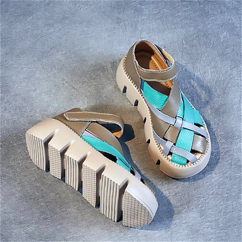 Super-Strappy Full Grain Leather Oversized Platform Sandals - Ideal Place Market