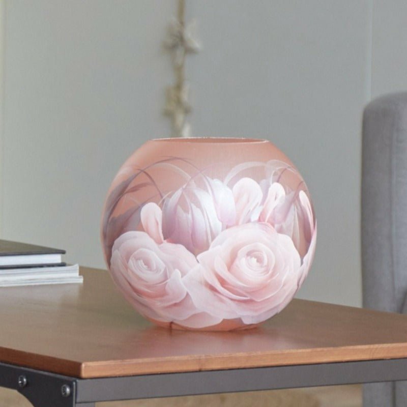 Swirling Pink Blooms Hand-Painted Glass Globe 6 inch Vase for Flowers - Ideal Place Market