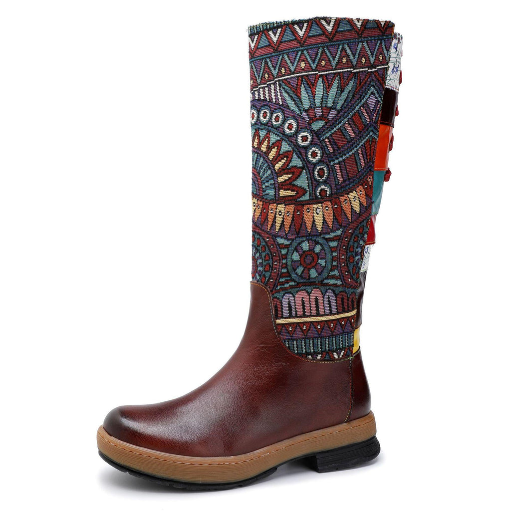 Tanned Leather & Southwestern Embroidered Rubber Bottom 