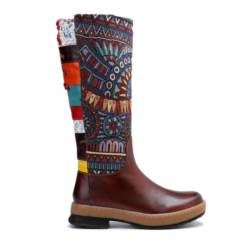 Tanned Leather & Southwestern Embroidered Rubber Bottom 