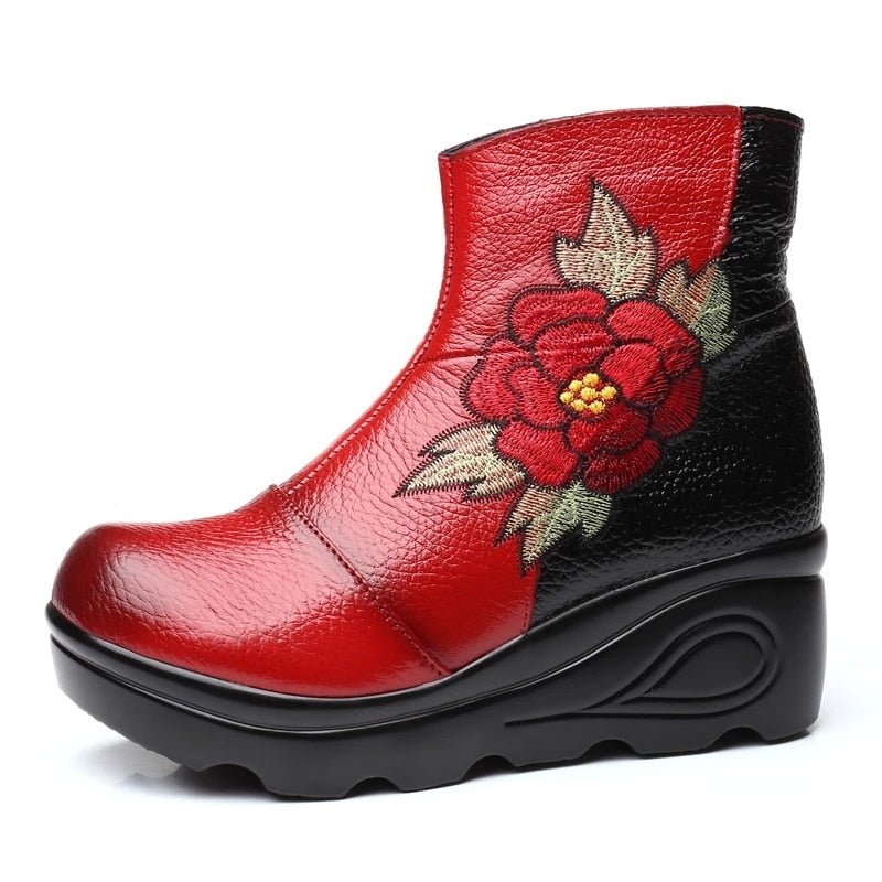 Tanned Pebble Cowhide Embroiered Winter Ankle Boots - Your Choice of Lining - Ideal Place Market