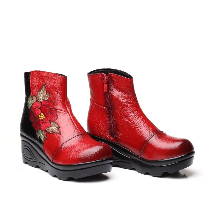 Tanned Pebble Cowhide Embroiered Winter Ankle Boots - Your Choice of Lining - Ideal Place Market