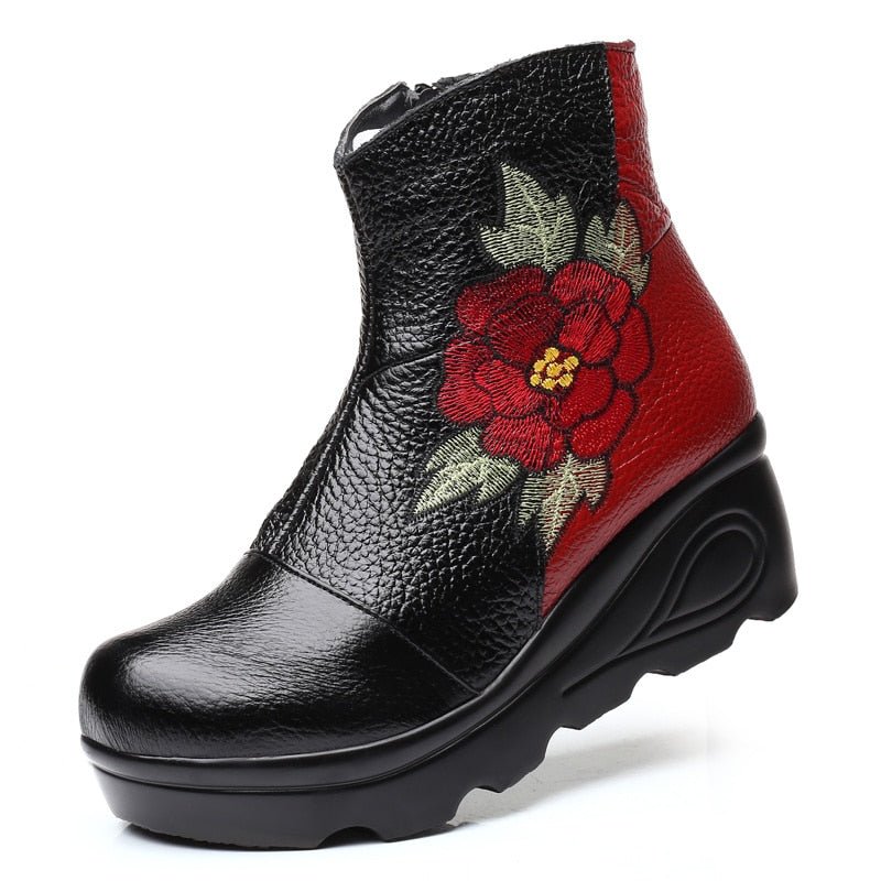 Tanned Pebble Cowhide Embroiered Winter Ankle Boots - Your Choice of Lining - Ideal Place Market