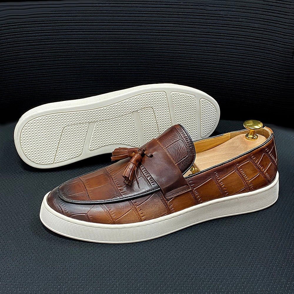 Tasseled Snake Embossed Leather Street Loafer for Men - Sizes 6.5-15 - Ideal Place Market