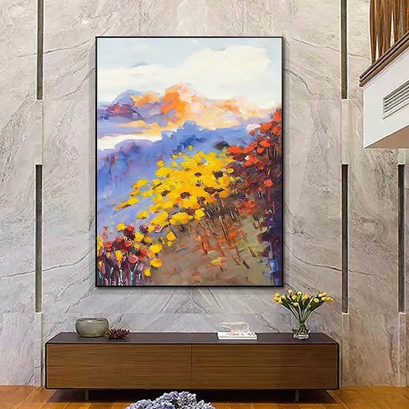 Textured Mountain Flowers Knife Painting on Canvas - Ideal Place Market