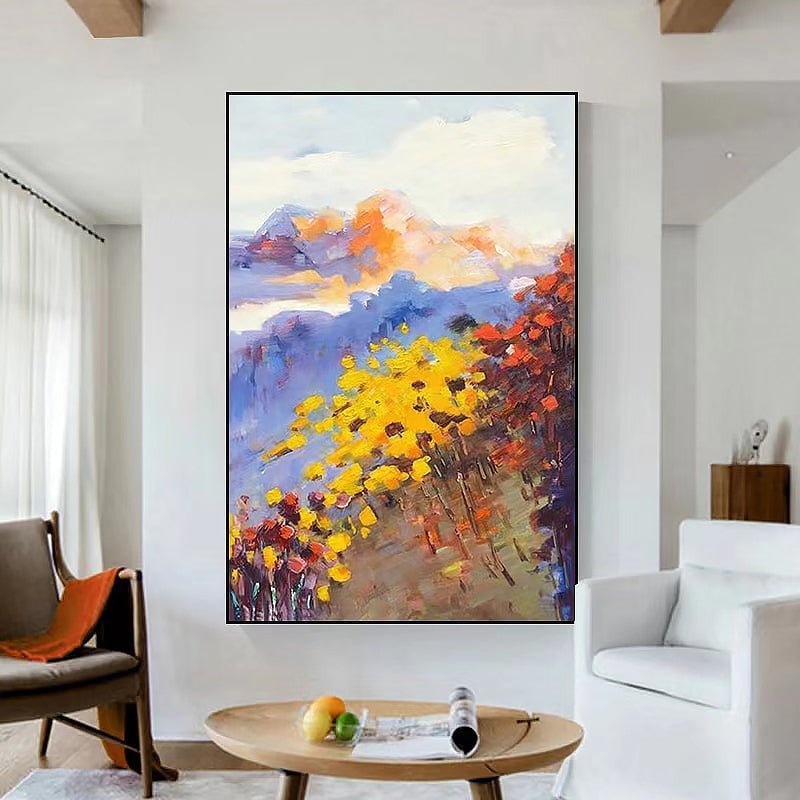 Textured Mountain Flowers Knife Painting on Canvas - Ideal Place Market