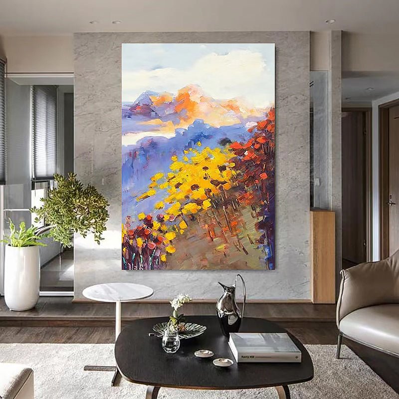 Textured Mountain Flowers Knife Painting on Canvas - Ideal Place Market