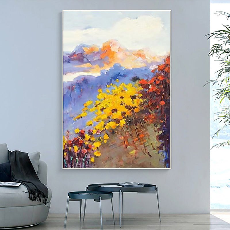 Textured Mountain Flowers Knife Painting on Canvas - Ideal Place Market