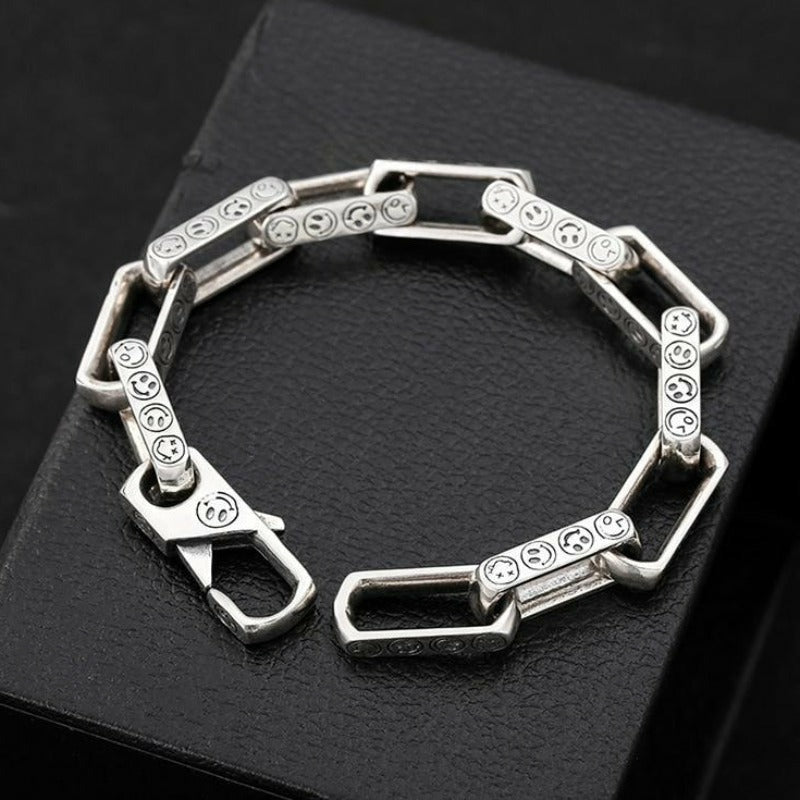 Thai Silver Smiley-Face Chunk Chain Bracelet - Ideal Place Market