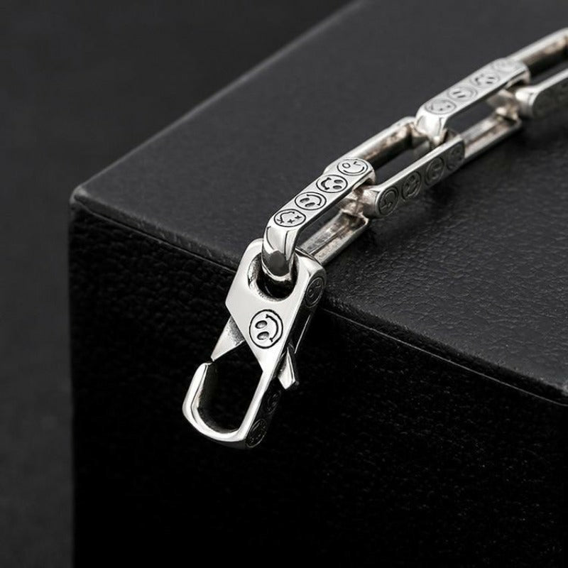 Thai Silver Smiley-Face Chunk Chain Bracelet - Ideal Place Market