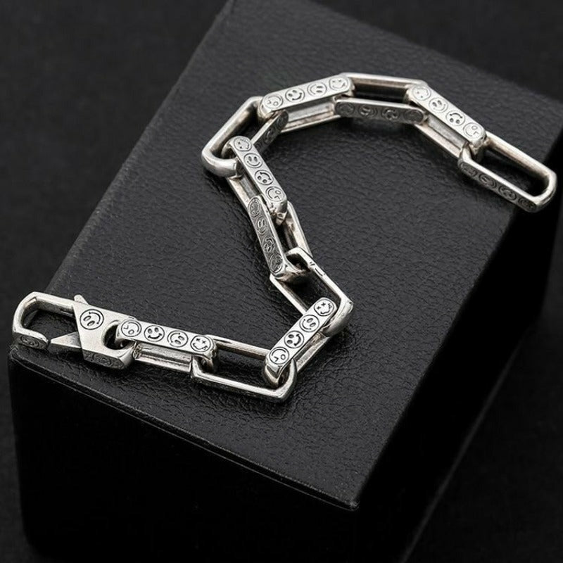 Thai Silver Smiley-Face Chunk Chain Bracelet - Ideal Place Market