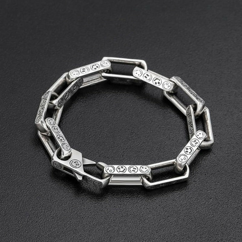 Thai Silver Smiley-Face Chunk Chain Bracelet - Ideal Place Market