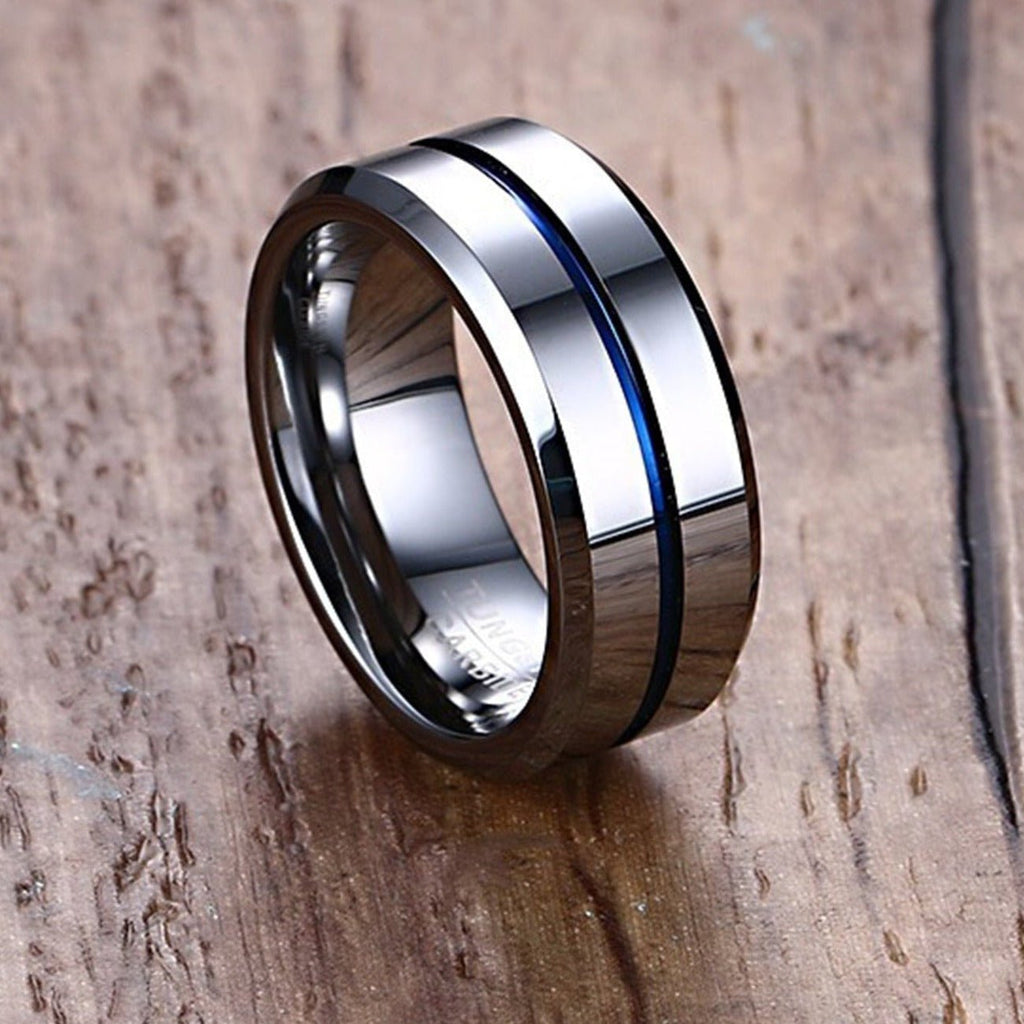 Thin Blue Line Tungsten Carbide Ring for Men - Ideal Place Market