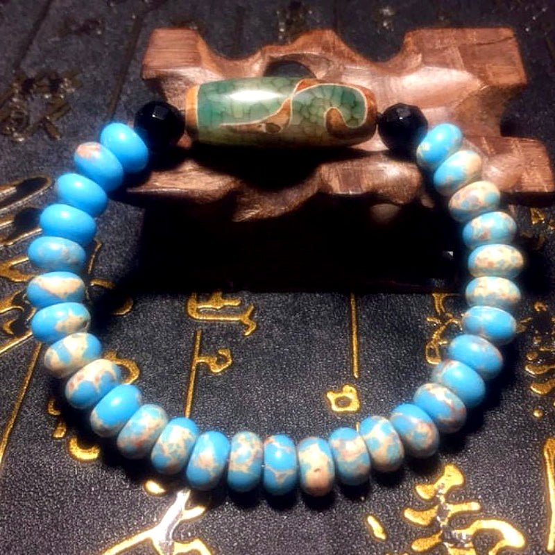 Tibetan Dzi Beaded Sky Blue Agate Bracelet - Ideal Place Market