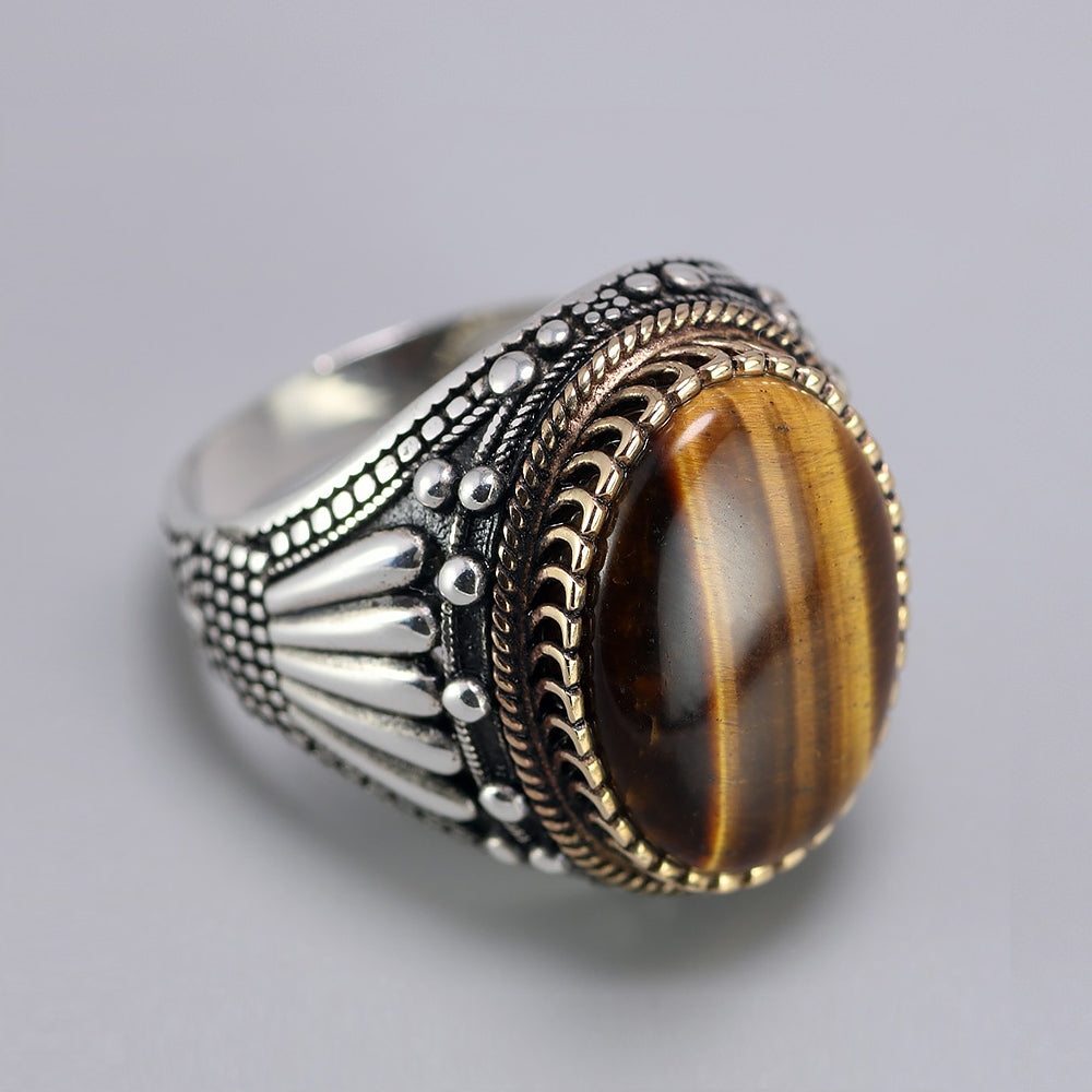 Tiger Eyed Sterling Silver Ring for Men - 7