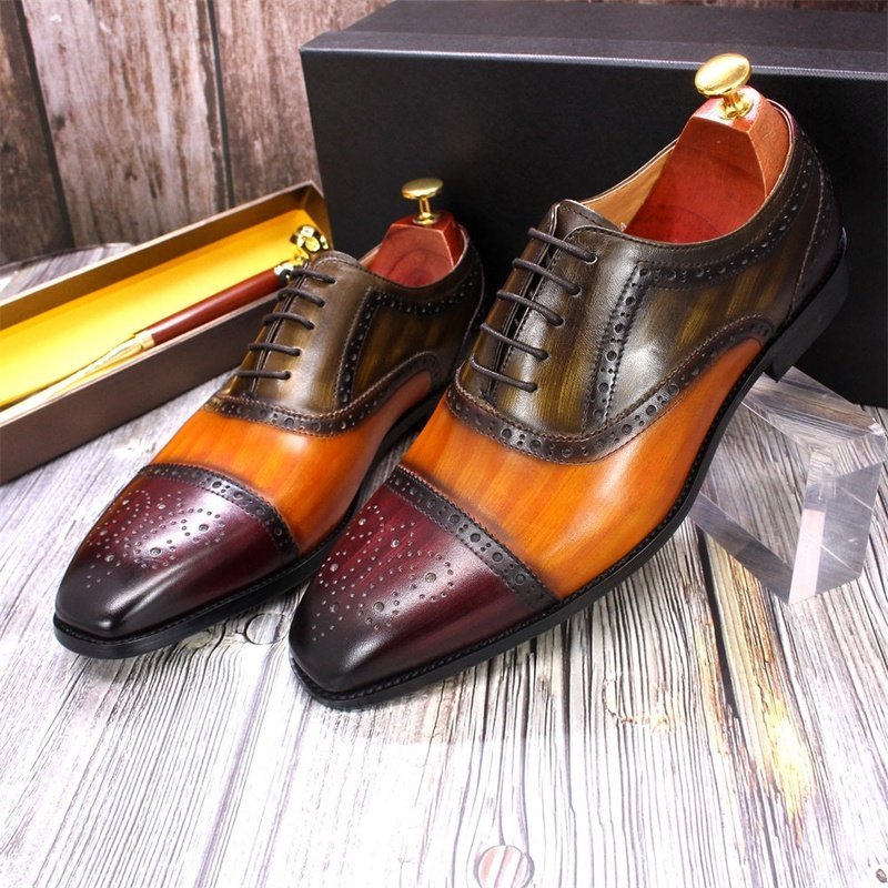 Tri-Tone Handmade Leather Dress Oxford Shoes - Ideal Place Market