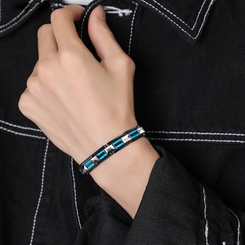 Tungsten Bracelet with Inlayed Opal & Black Ceramic - Ideal Place Market