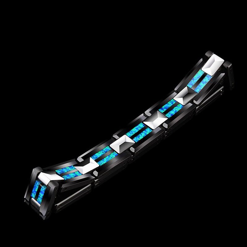 Tungsten Bracelet with Inlayed Opal & Black Ceramic - Ideal Place Market