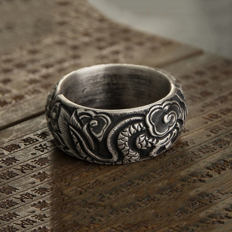 Twin Dragons Oxidized S999 Silver Ring - Ideal Place Market