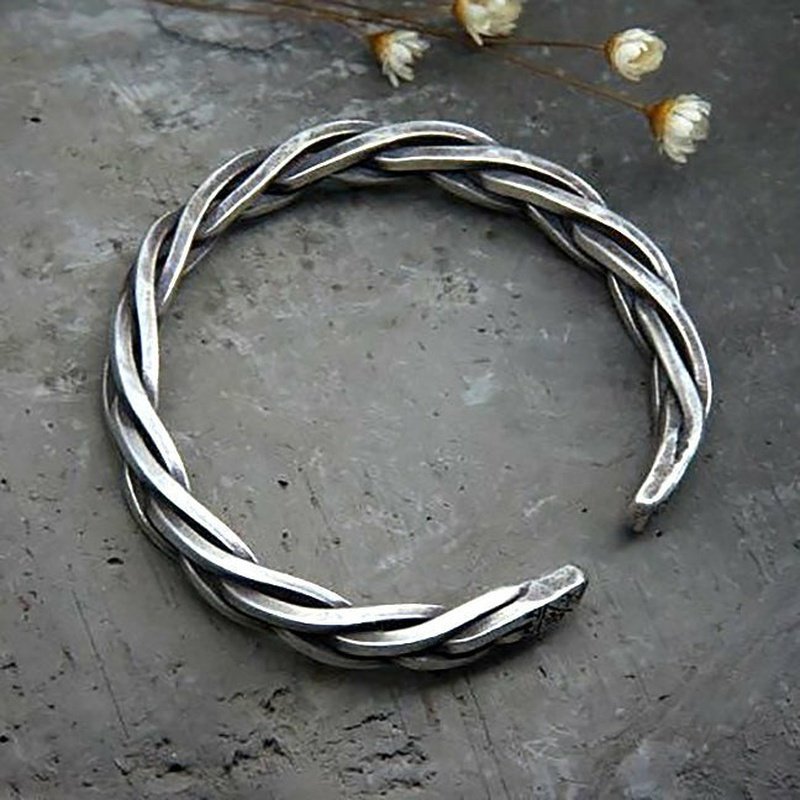 Twist Banded Cuff 925 Sterling Silver Bracelet 55.3g - Ideal Place Market