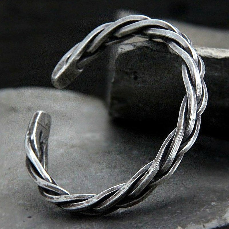 Twist Banded Cuff 925 Sterling Silver Bracelet 55.3g - Ideal Place Market