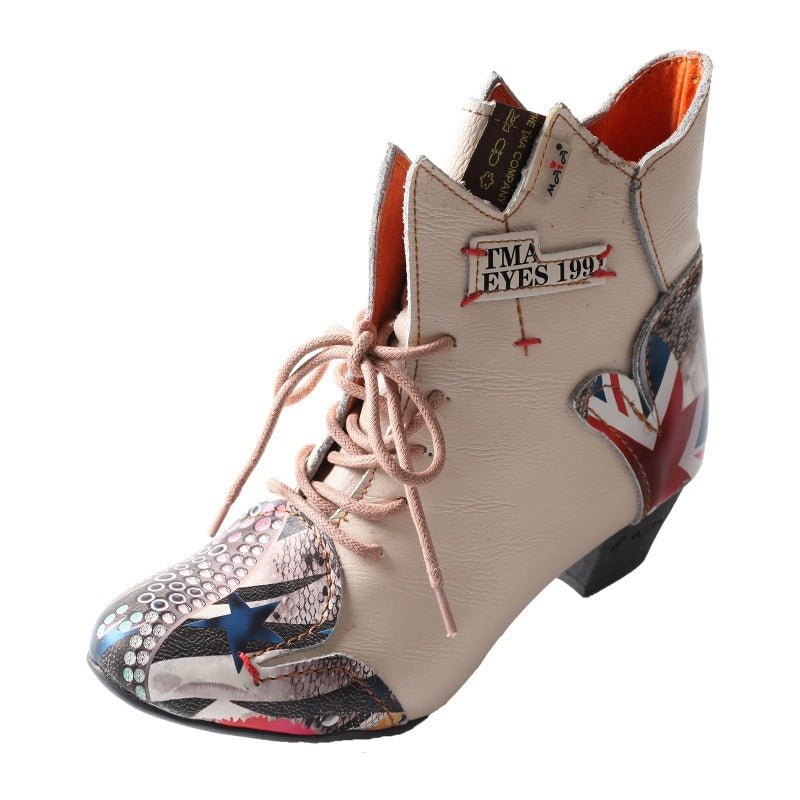 Union Jack Tanned Cowhide Leather Ankle Boots - Ideal Place Market