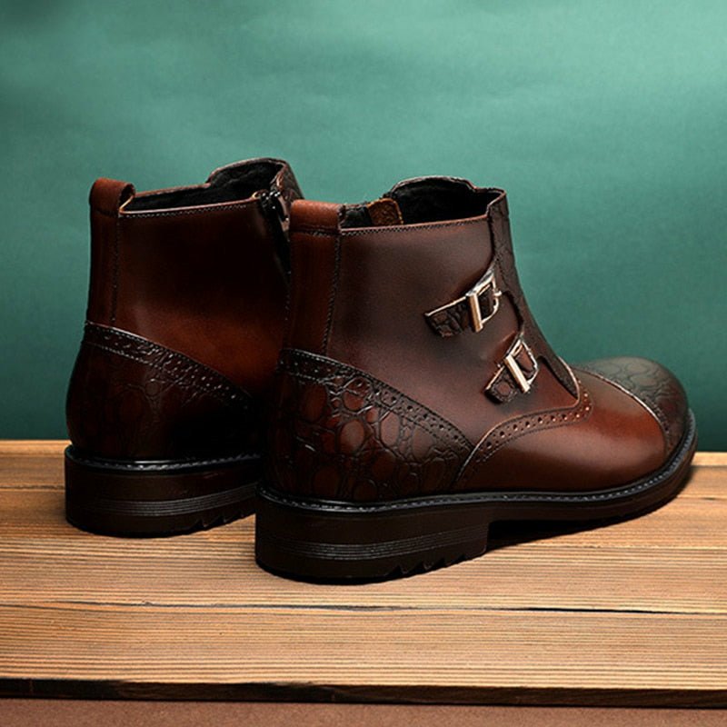 Updated Classic Brogue Cowhide Ankle Boots - Ideal Place Market