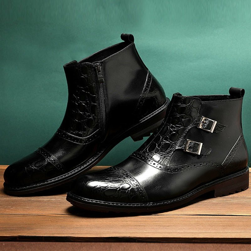 Updated Classic Brogue Cowhide Ankle Boots - Ideal Place Market