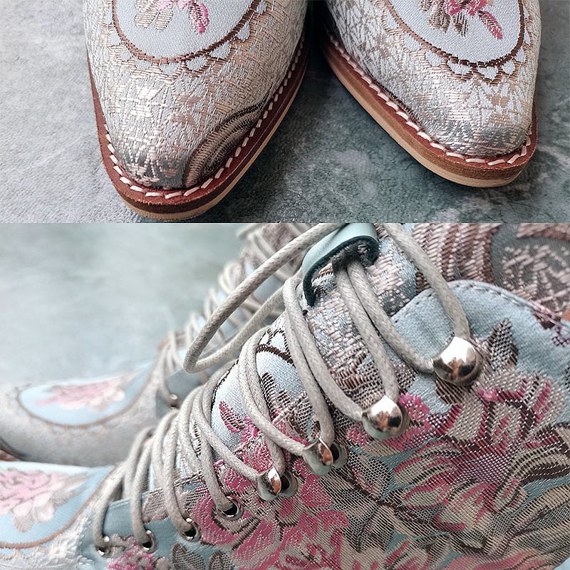 Victorian Silk Embroidered Narrow-Toe Granny Boots - Ideal Place Market