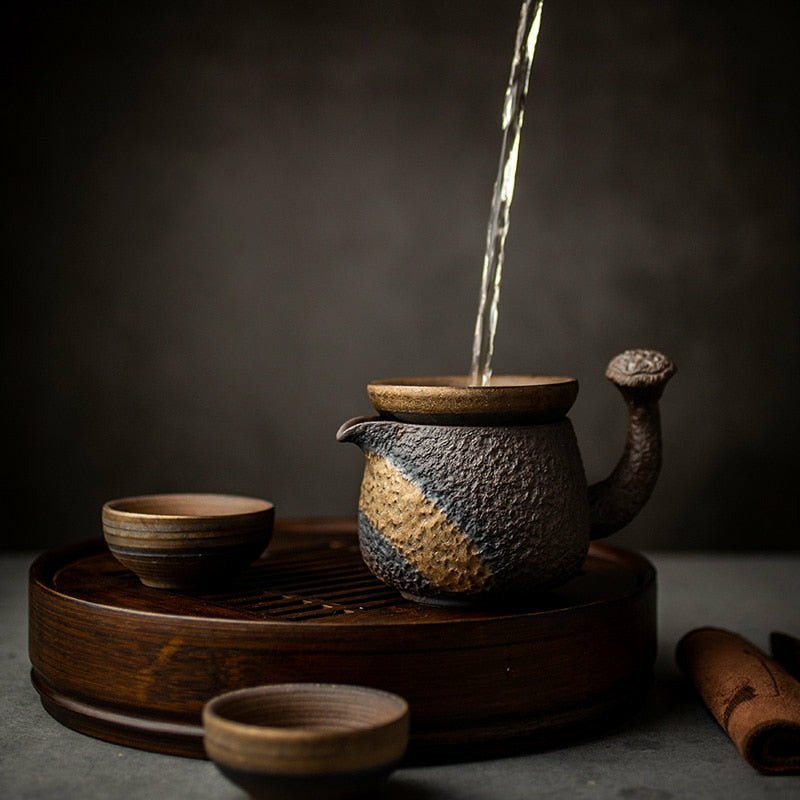 Weathered Bronze/Gold Textured Japanese Ceramic Tea Pitcher in 3 Styles - Ideal Place Market