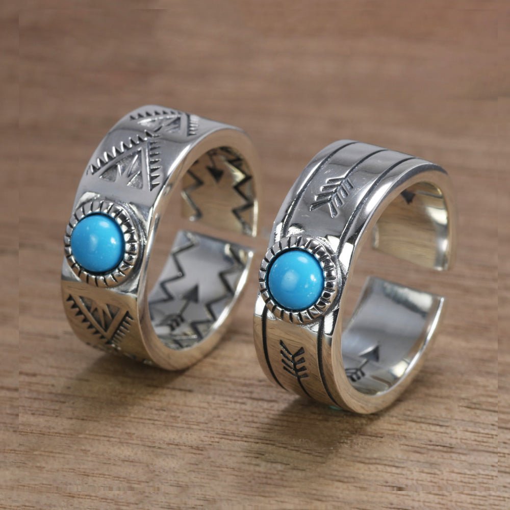 Western Inlaid Turquoise S925 Silver Rings - 2 Patterns - Ideal Place Market