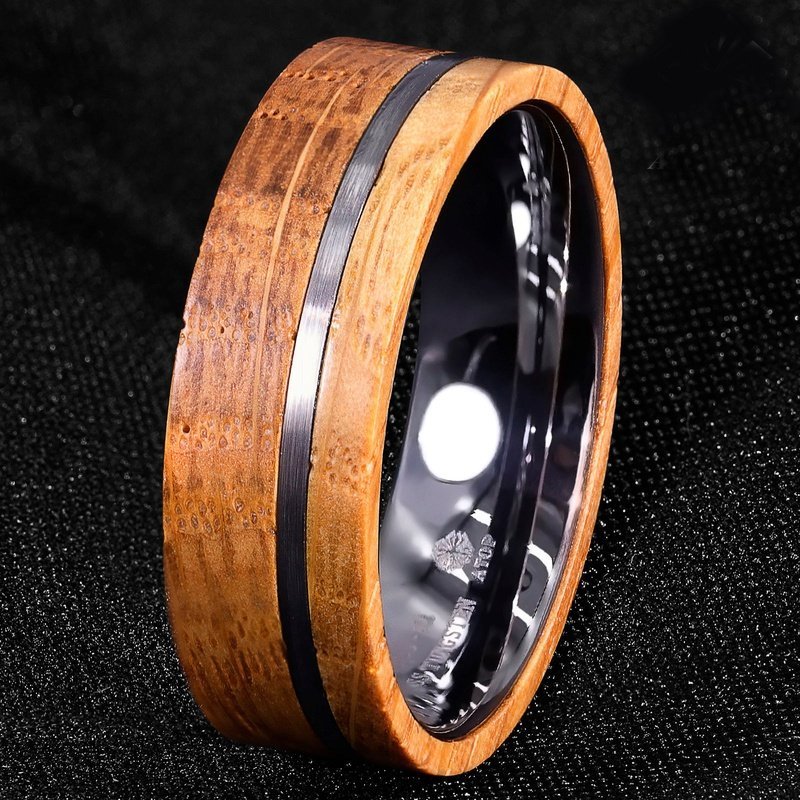 Whiskey Barrel Wood & Brushed Tungsten Ring for Men - Ideal Place Market