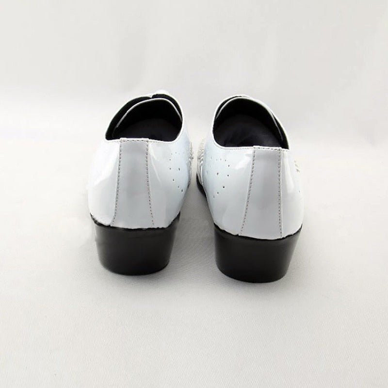 White & Cream Genuine Cowhide Pointed-Toe Brogues for Men - Ideal Place Market