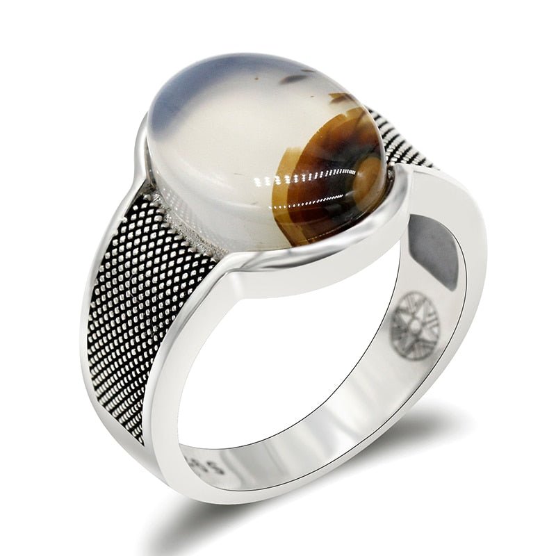 White Marbled Onyx in S925 Silver Ring - Ideal Place Market