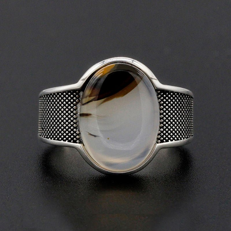 White Marbled Onyx in S925 Silver Ring - Ideal Place Market