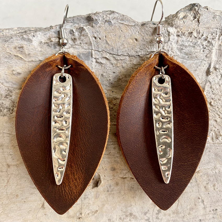 Women's Leather Leaf Drop Earrings - Ideal Place Market