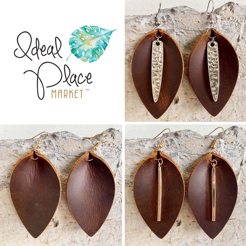 Women's Leather Leaf Drop Earrings - Ideal Place Market